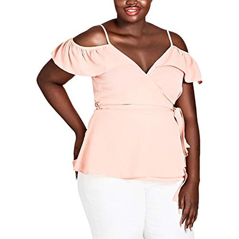 Trendy Plus Size Cold-Shoulder Wrap Top
